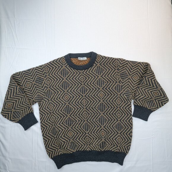 Vintage Bullock & Jones Alpaca Sweater XL Tan Black Geometric Made in Italy - Picture 4 of 9